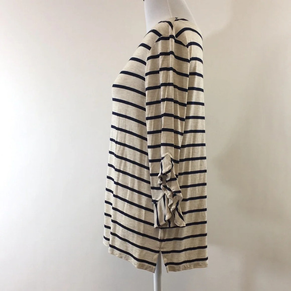 Chico's Cream Blue Striped 3/4 Sleeve Tee Womens‎ 1 Medium T Shirt Ruffle Sleeve - Picture 4 of 11